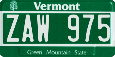 VT license plate ZAW975