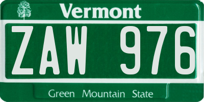 VT license plate ZAW976