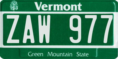 VT license plate ZAW977