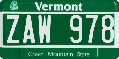 VT license plate ZAW978