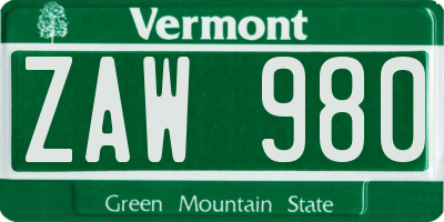VT license plate ZAW980