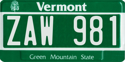 VT license plate ZAW981