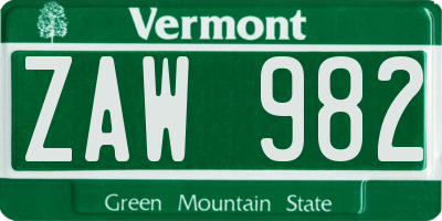 VT license plate ZAW982