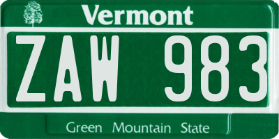 VT license plate ZAW983