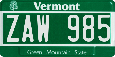 VT license plate ZAW985