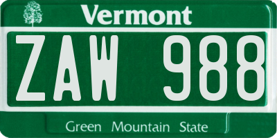 VT license plate ZAW988