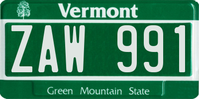 VT license plate ZAW991