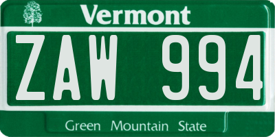VT license plate ZAW994