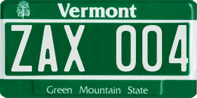VT license plate ZAX004