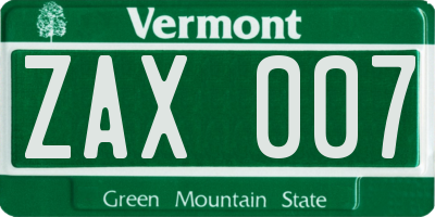 VT license plate ZAX007