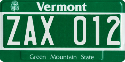VT license plate ZAX012
