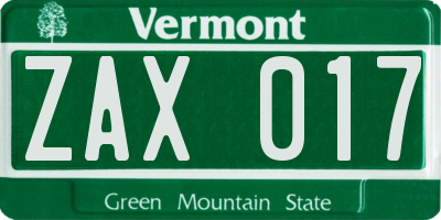 VT license plate ZAX017