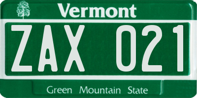 VT license plate ZAX021