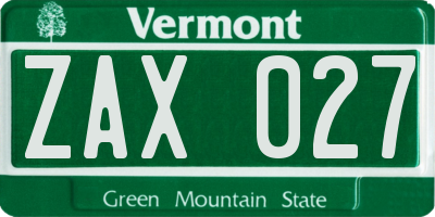 VT license plate ZAX027