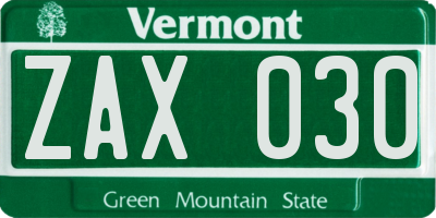 VT license plate ZAX030