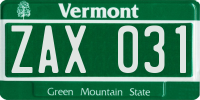 VT license plate ZAX031