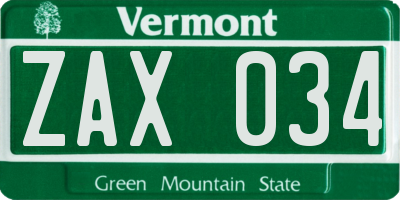 VT license plate ZAX034