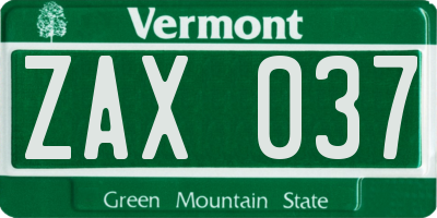 VT license plate ZAX037