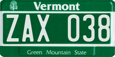 VT license plate ZAX038