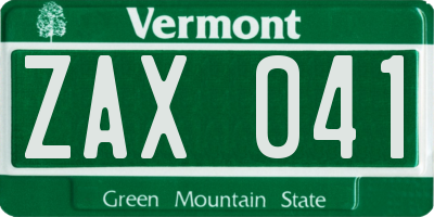 VT license plate ZAX041