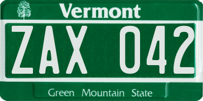 VT license plate ZAX042