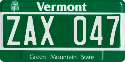 VT license plate ZAX047