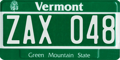 VT license plate ZAX048