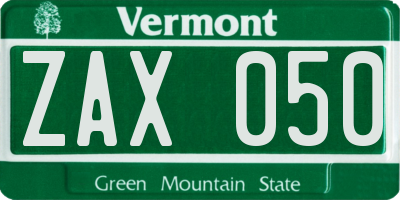 VT license plate ZAX050