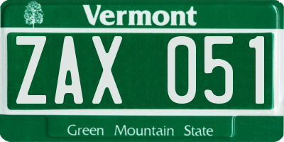 VT license plate ZAX051