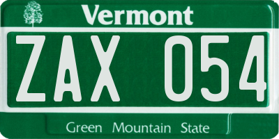 VT license plate ZAX054
