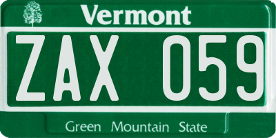 VT license plate ZAX059
