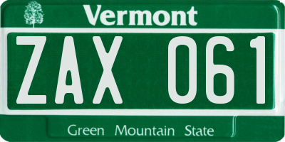 VT license plate ZAX061