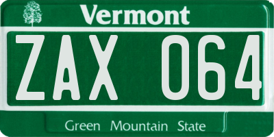 VT license plate ZAX064