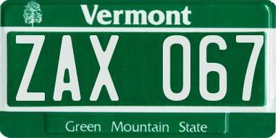 VT license plate ZAX067