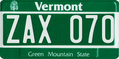 VT license plate ZAX070