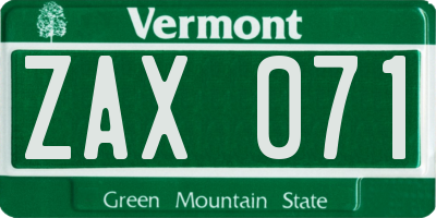 VT license plate ZAX071