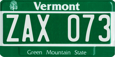 VT license plate ZAX073