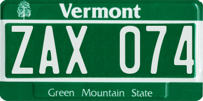 VT license plate ZAX074