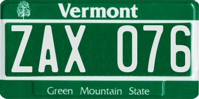 VT license plate ZAX076