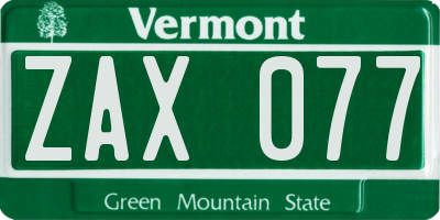 VT license plate ZAX077