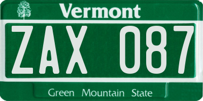 VT license plate ZAX087