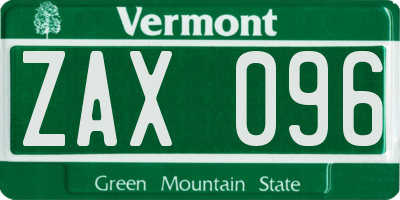 VT license plate ZAX096