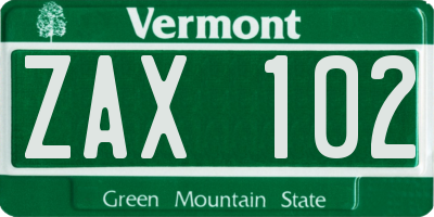 VT license plate ZAX102