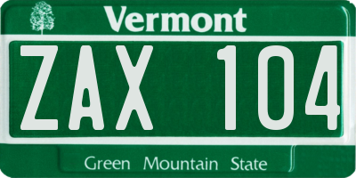 VT license plate ZAX104