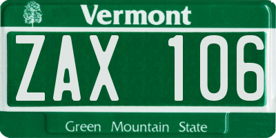 VT license plate ZAX106