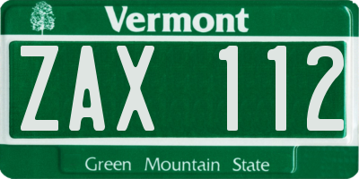 VT license plate ZAX112