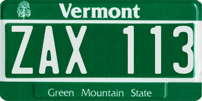 VT license plate ZAX113