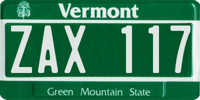 VT license plate ZAX117