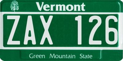 VT license plate ZAX126