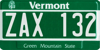 VT license plate ZAX132